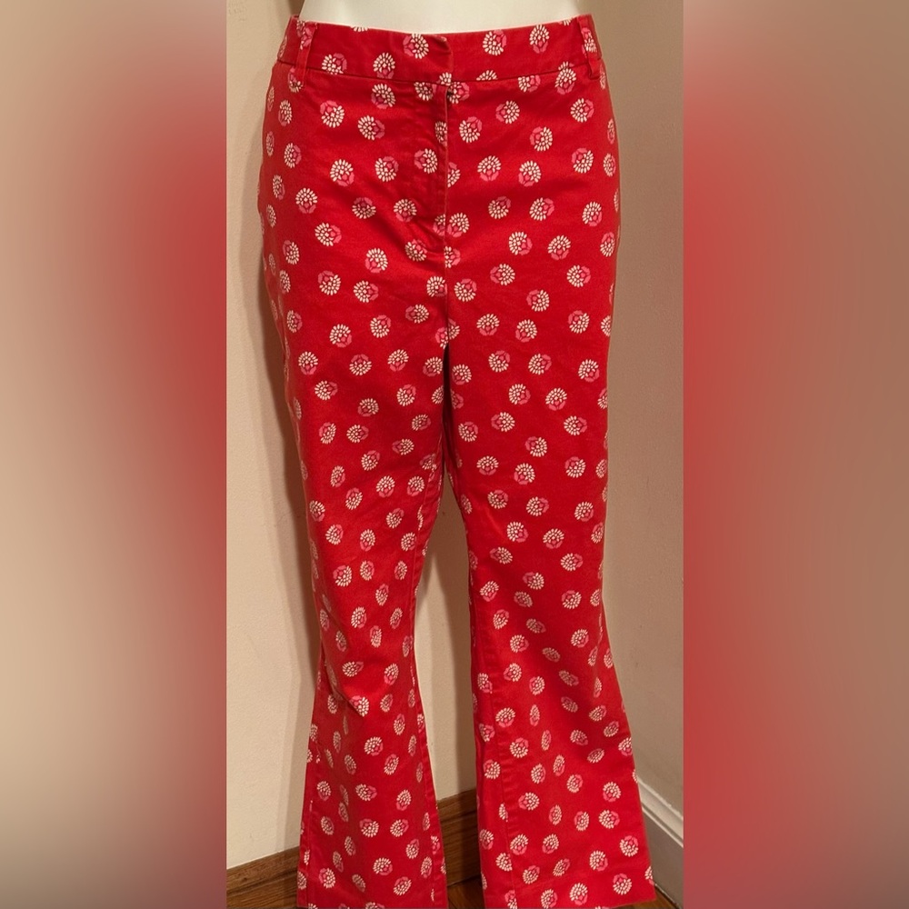 LANDS END Red White & Pink Geometric Design Straight Leg Mid Rise Sz 18T